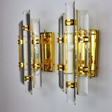 Pair of Venini wall lamps, cut glass, Murano, Italy, 1970