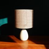 Table lamp in wool tweed and foot in cream color wood