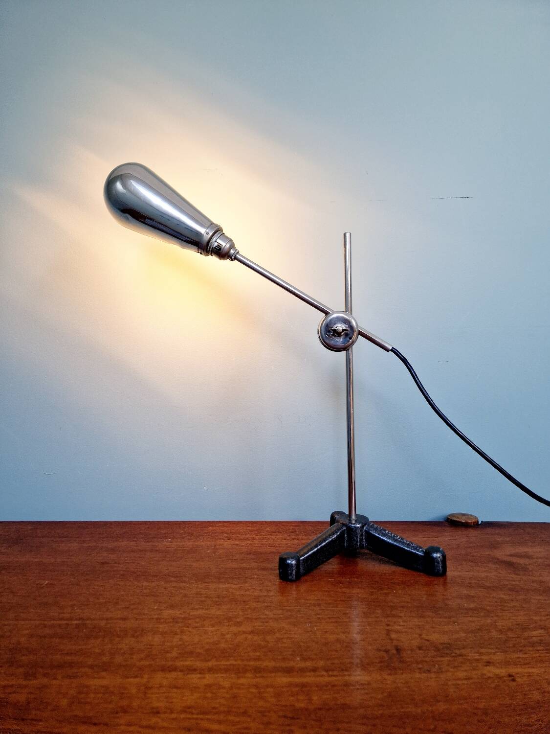 Lampe de travail en métal chromé et fonte, C.F Palmer & Co, London, 1920