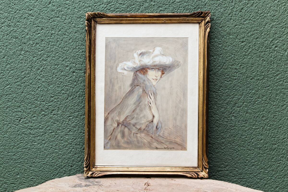 Dessin "Elégante" encadré, signé Mario de Goyon