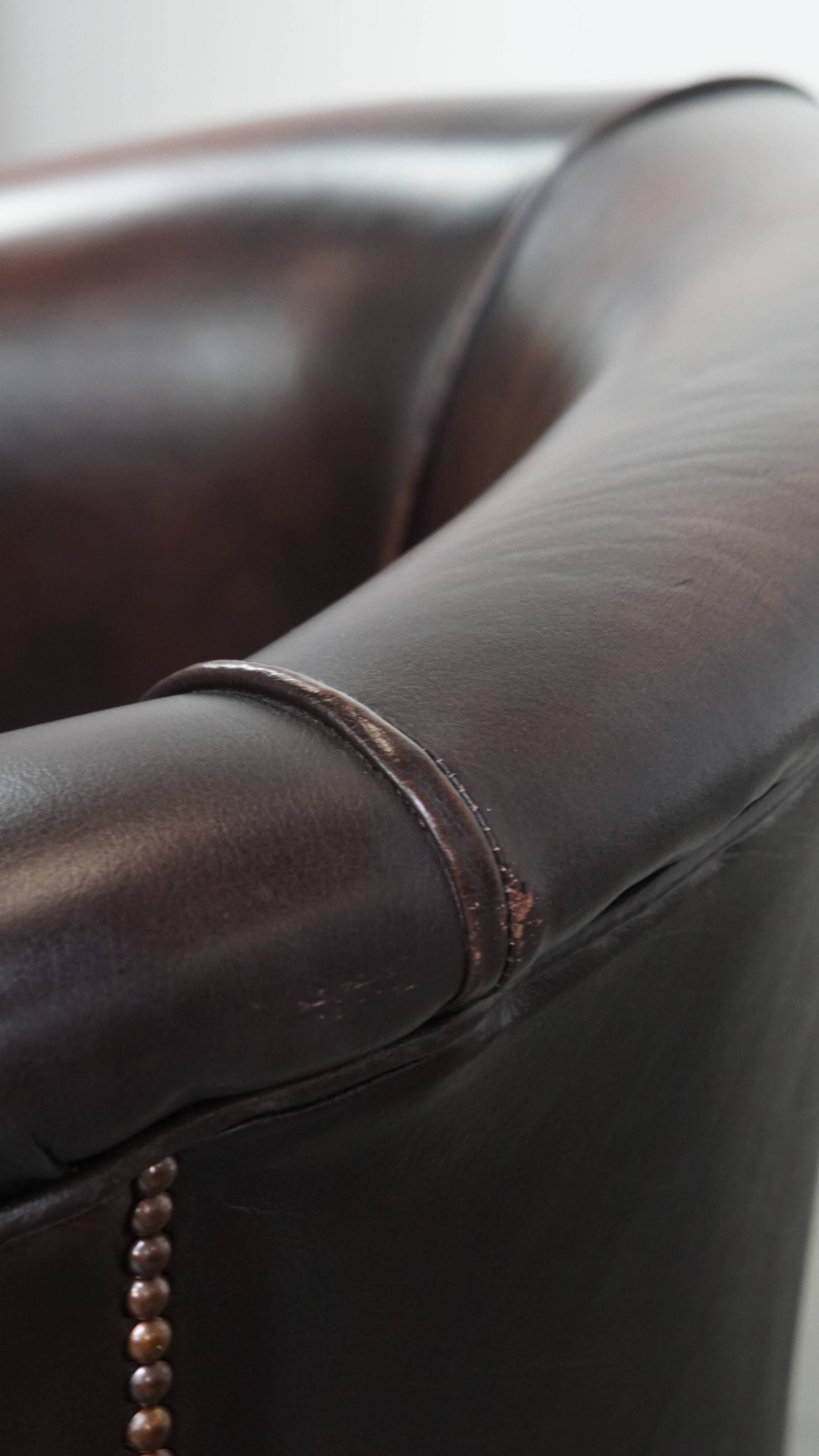 Cowhide Leather Club Armchair in English Style
