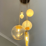Amber and opaline Murano glass suspension cascade