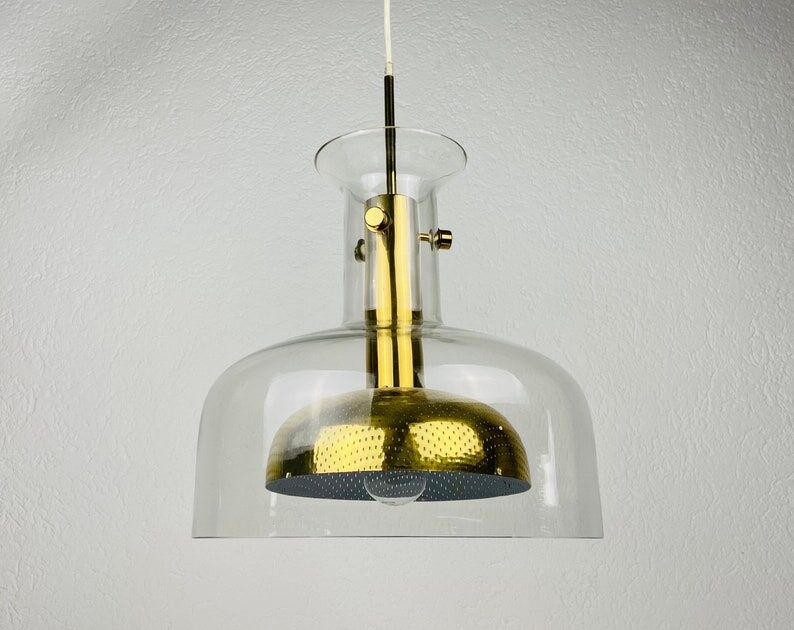 Glass and brass pendant lamp by Anders Pehrson for Atelje Lyktan, Sweden 1960