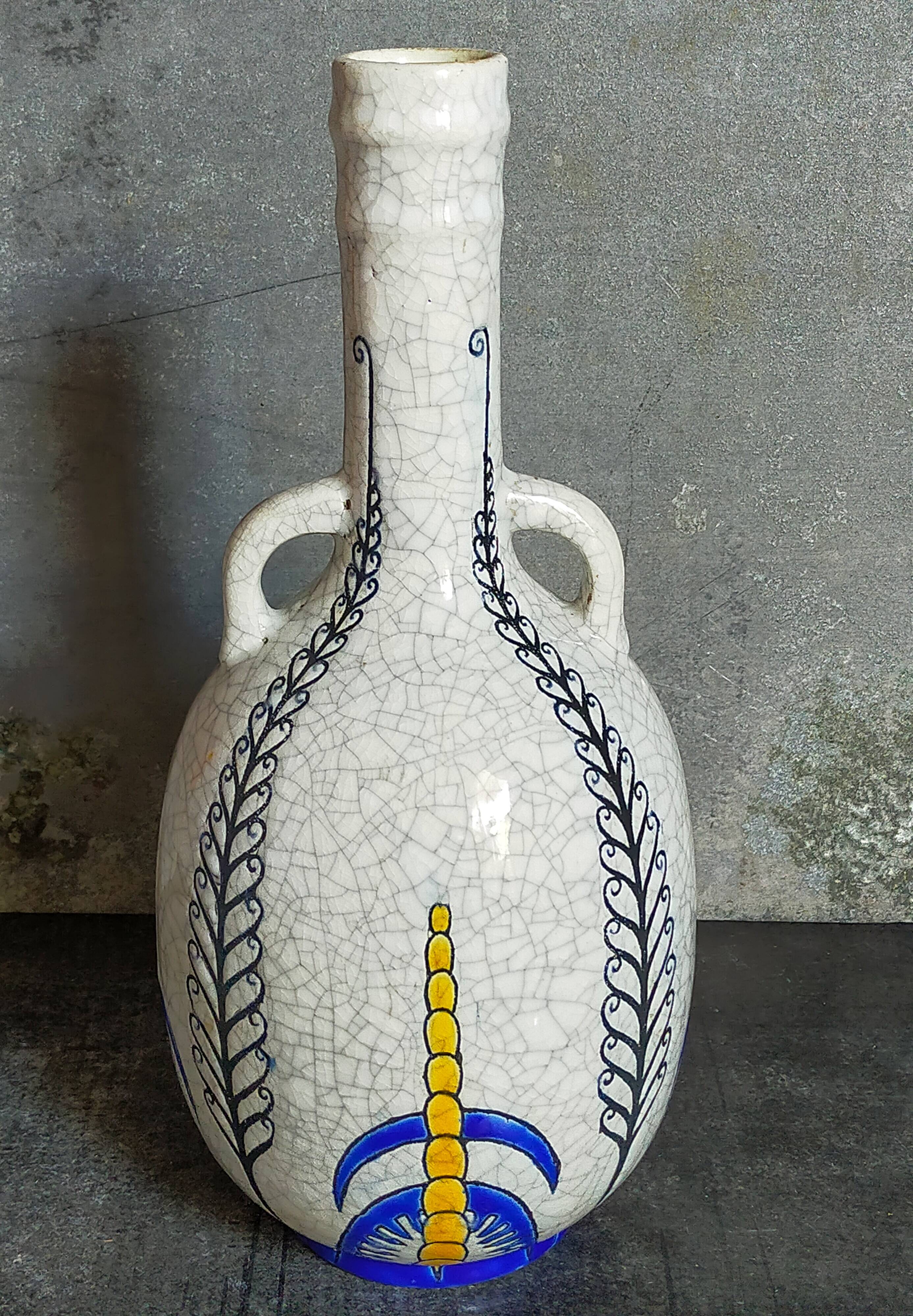 Soliflore bottle vase in fine earthenware boch frères la louvière-keramis early 20th century