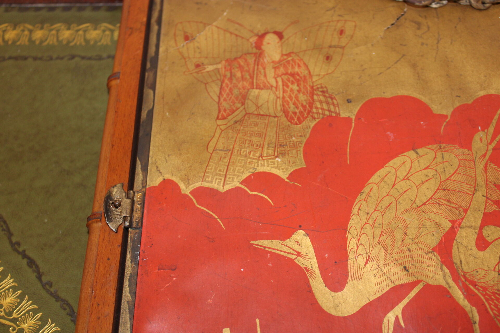 Bamboo triptych mirror, barber circa 1900