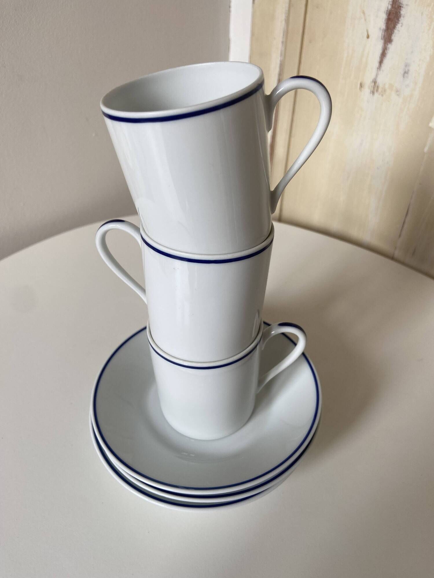 Set of 3 Jammet Seignolles coffee cups and bowls in Limoges model ROYAN