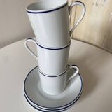 Set of 3 Jammet Seignolles coffee cups and bowls in Limoges model ROYAN