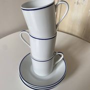 Set of 3 Jammet Seignolles coffee cups and bowls in Limoges model ROYAN