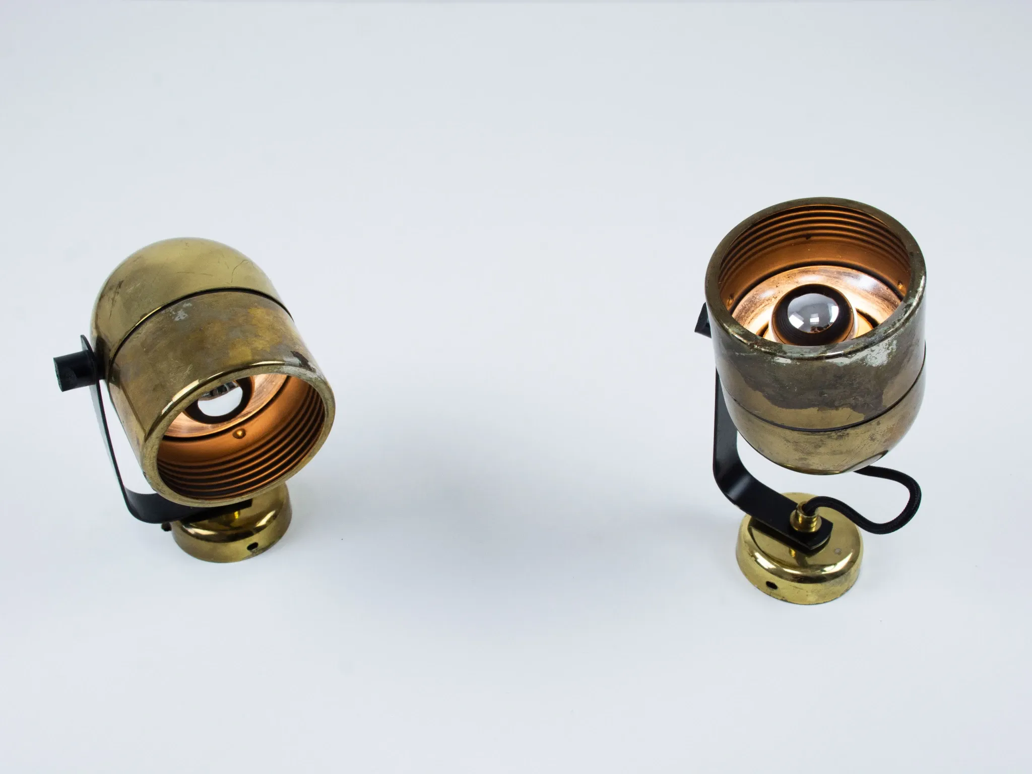 Pair of Vintage Gold-Toned Tube-Style Wall Spotlights With Patina