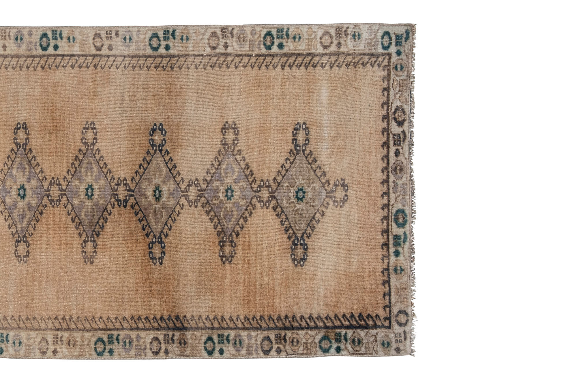 Distressed turkish oushak rug runner with soft color 100 x 228 cm