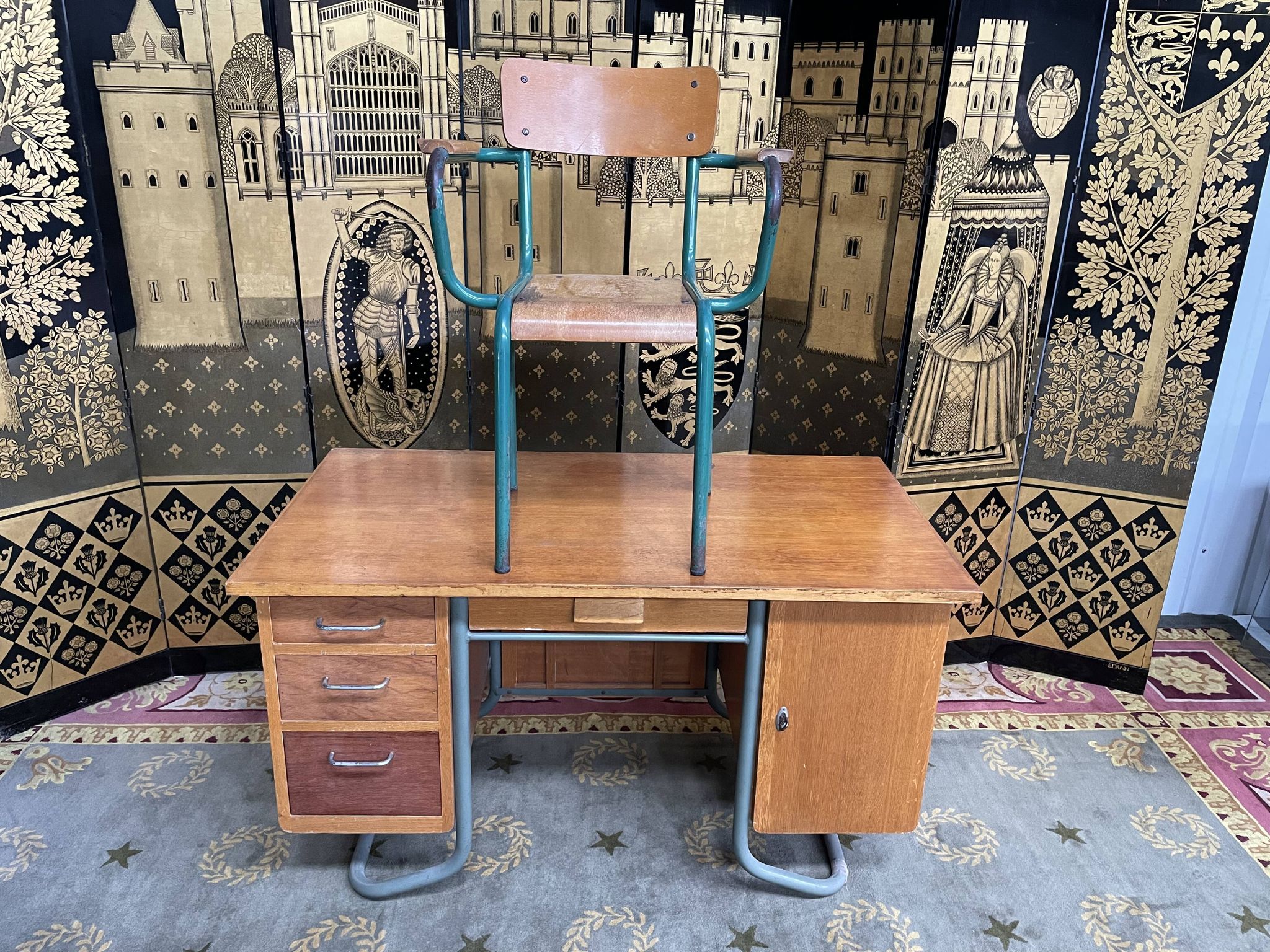 Schoolmaster's desk with armchair
