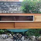 Vintage wooden display cabinet shelf unit – 195 cm