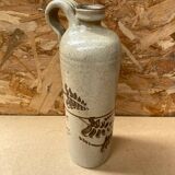 Antique beige enameled ceramic bottle vintage leaf decor