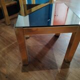 Table gigogne vintage métal doré et verre fumé miroir