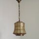 French Vintage Capiz Shell Hanging Pendant Light in Brass Metal and Copper