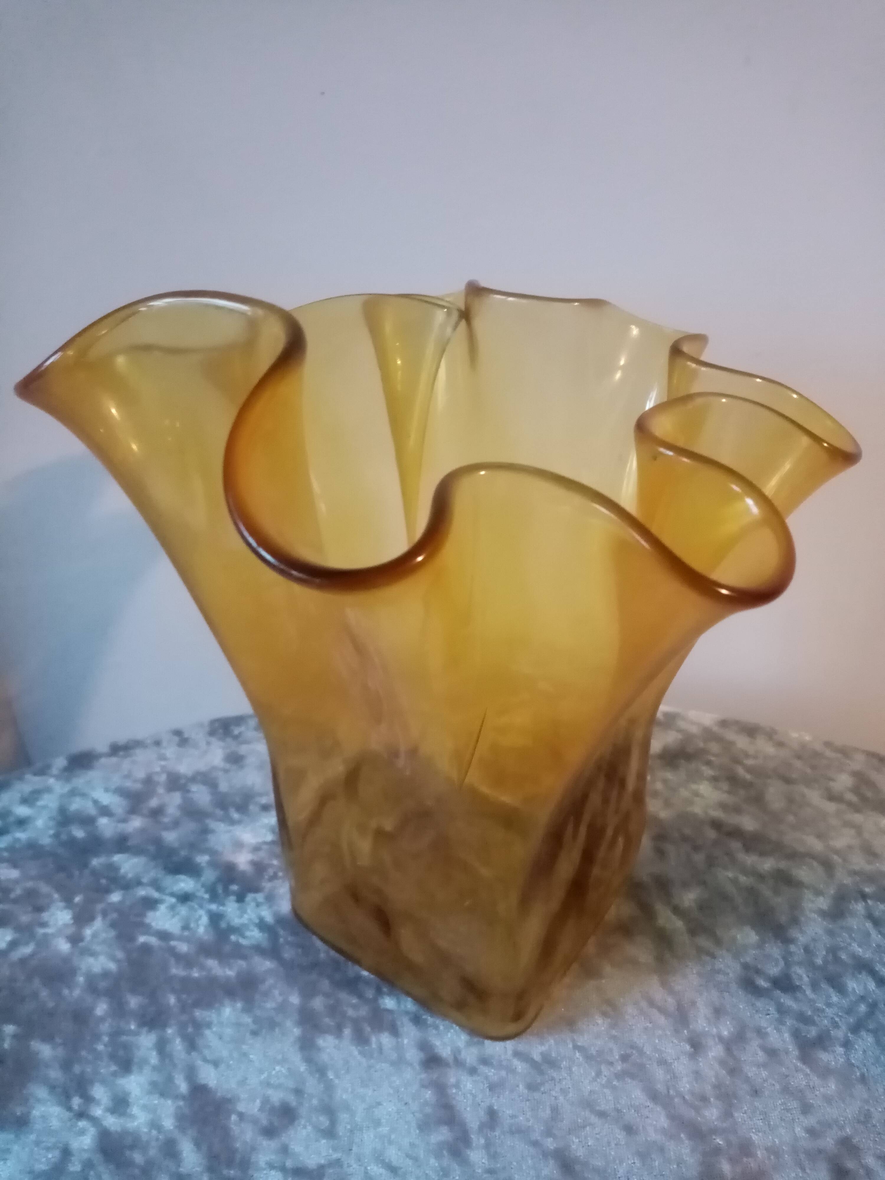 Old vintage mouth-blown glass vase, Scandinavian style, 60s
