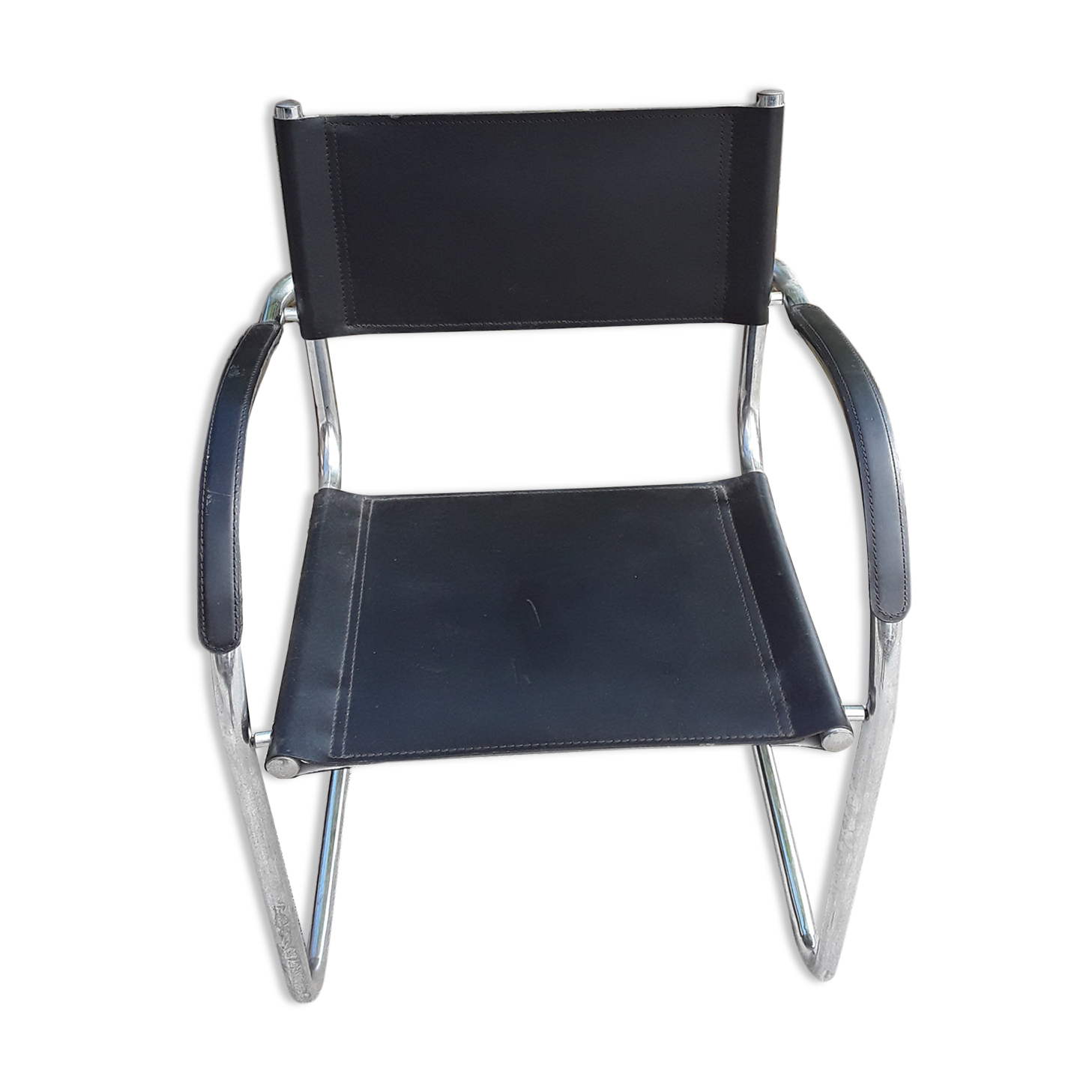 Cantilever skaï and chrome armchair
