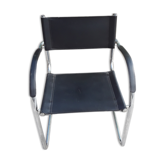 Cantilever skaï and chrome armchair