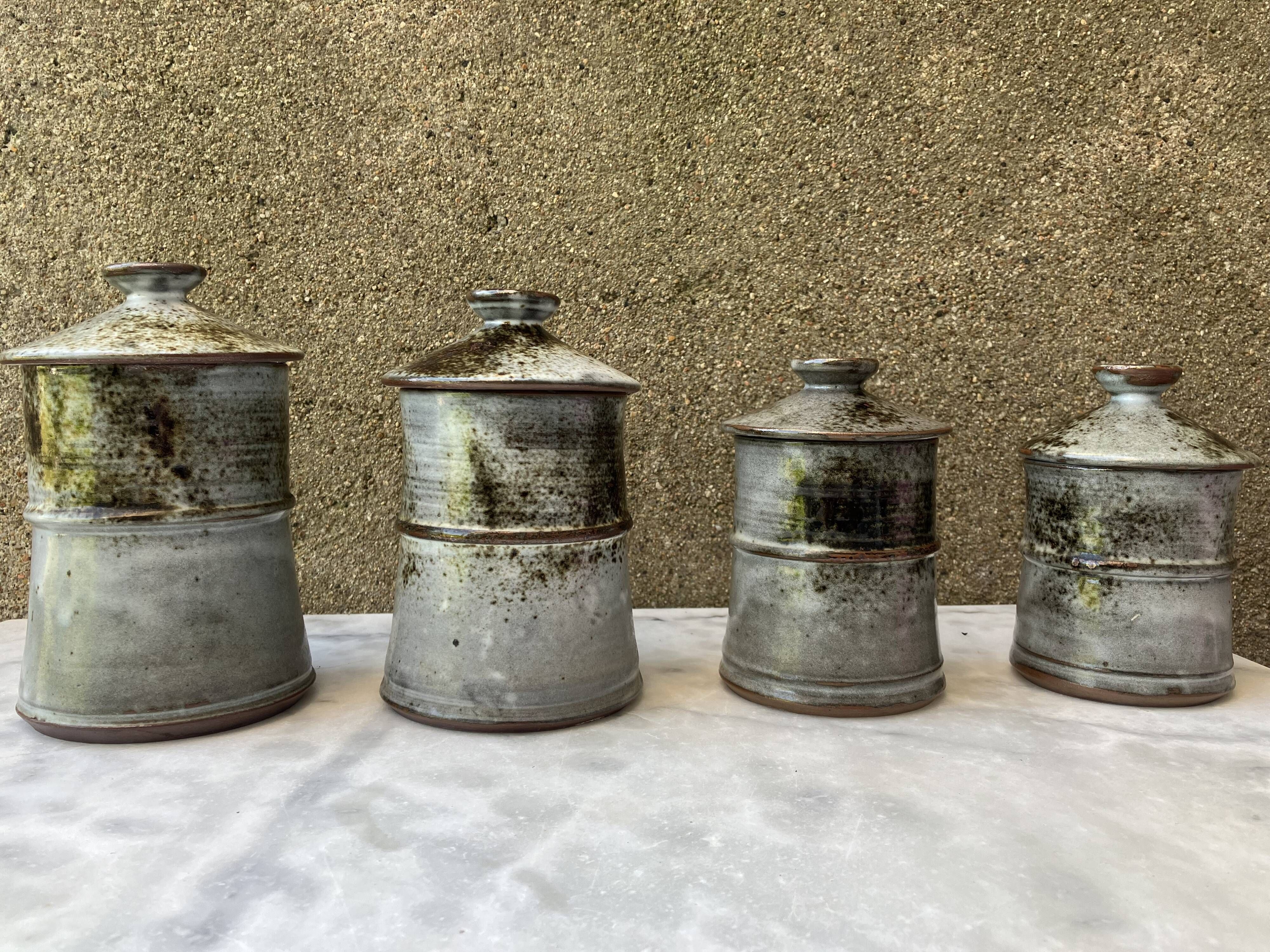 Série de 4 pots en grès du Loir Thierry et Chantal Robert vintage