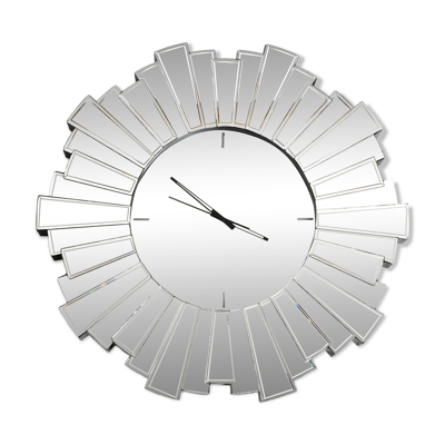 Miroir mural horloge Sunburst géant rare et lourd des années 1970   Ø 70 cm