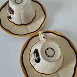 2 large Breton cups with saucers
