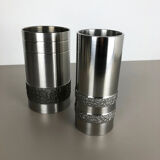 Set of 2 modernist vintage sculptural brutalist steel vases, Germany 1970s