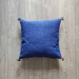 Blue Moroccan cushion with cotton pompom