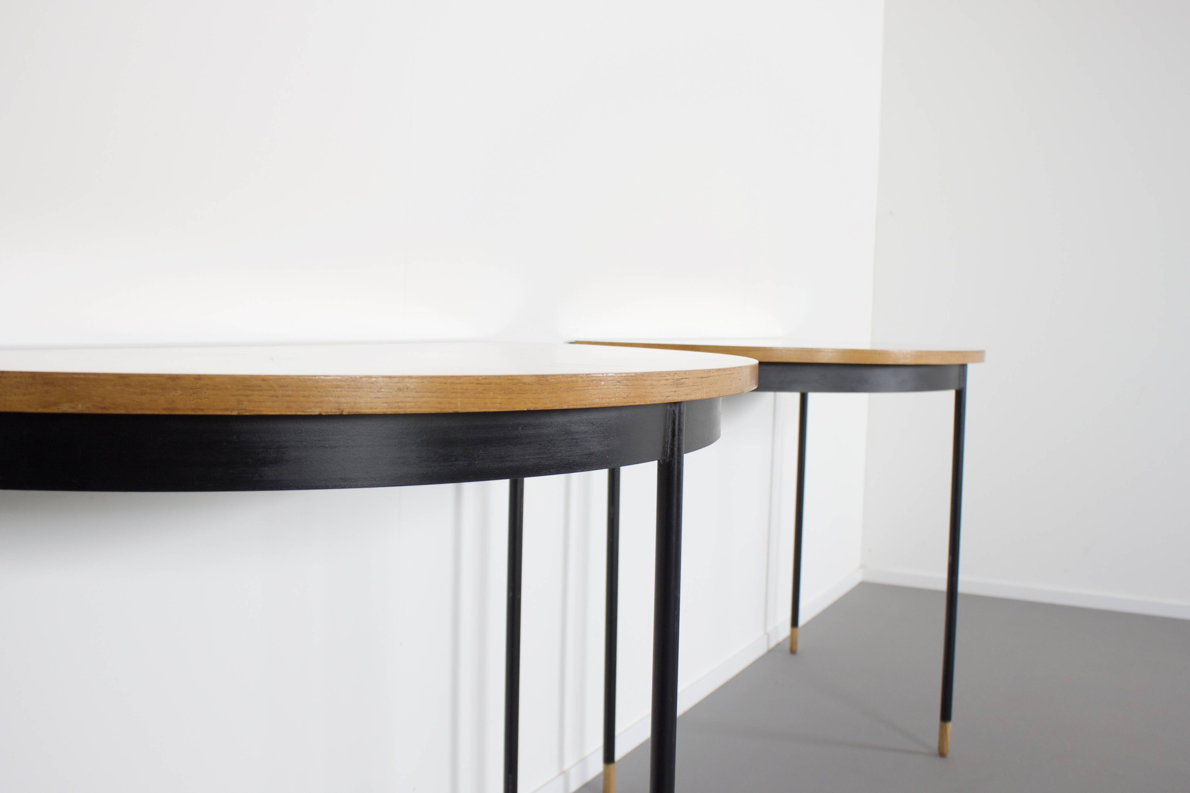 Pair of Italian Sunburst Veneered Consoles / Side Tables, 1960s