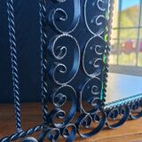 Vintage Black Wrought Iron Triptych Mirror