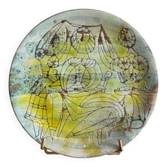 Rare decorative ceramic dish by Roger Capron, Vallauris, circa 1950
