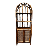 Bookcase vintage rattan, wood and canning shelf