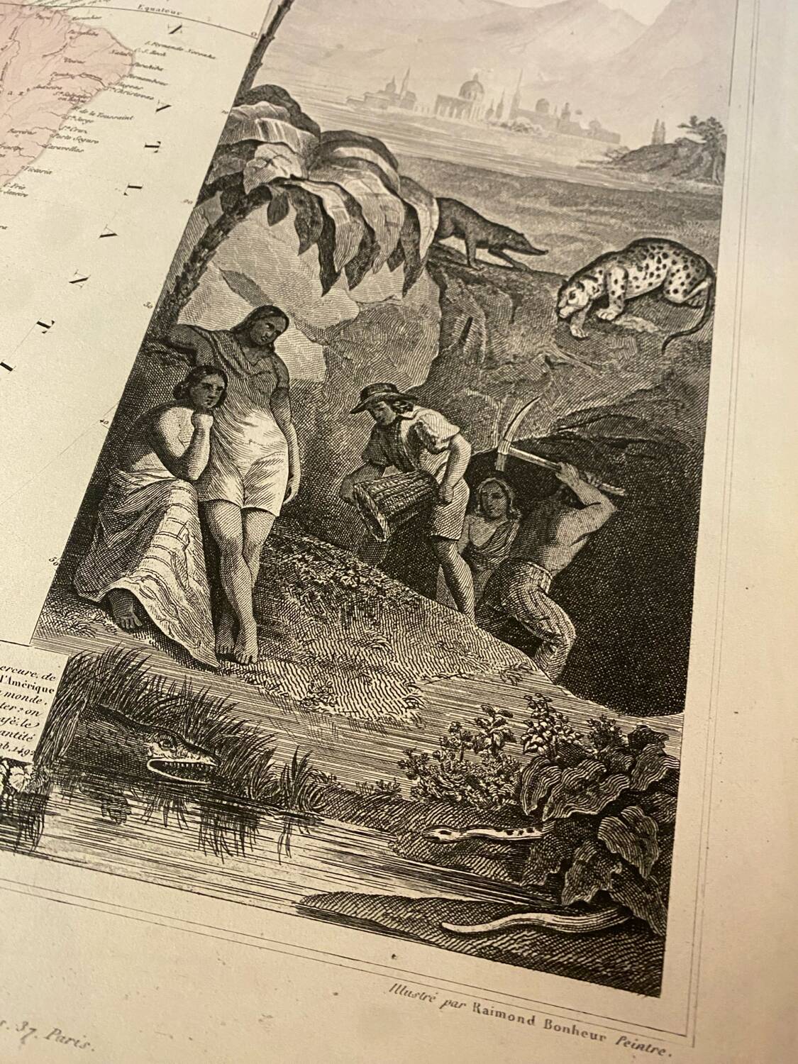 Old illustrated map of South America