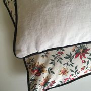 Cushion in old linen canvas 19th old black piping