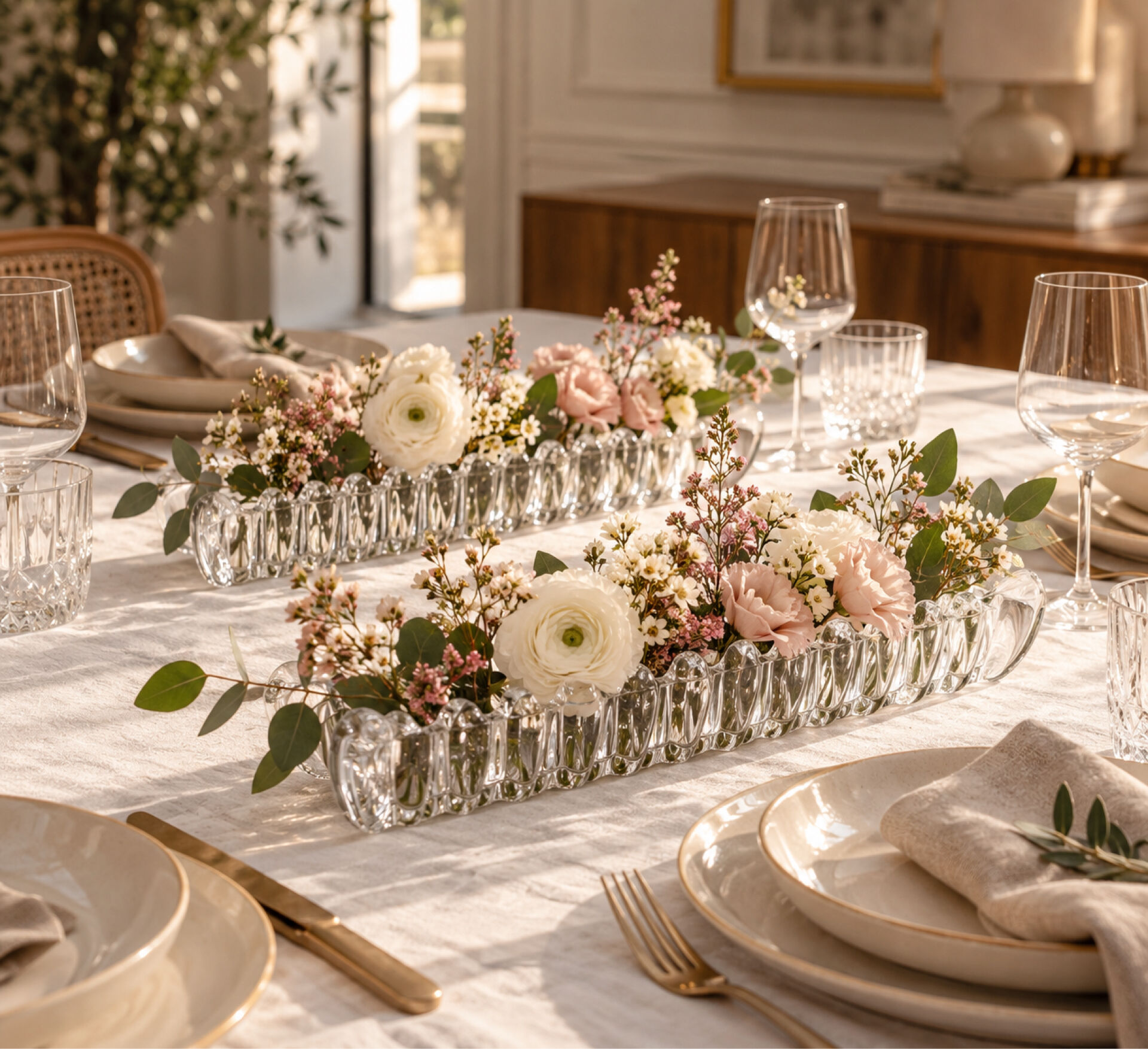 Deux centres de table en cristal