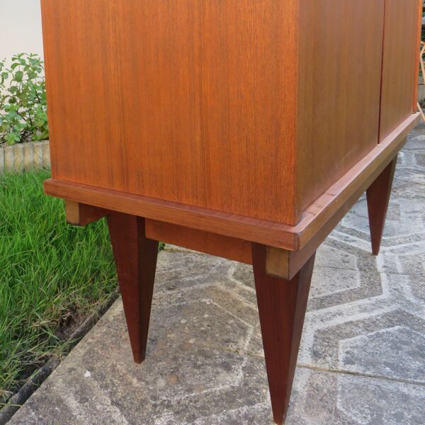 Buffet vintage à portes vitrées noire et blanche avec placard, style moderniste, France 1955