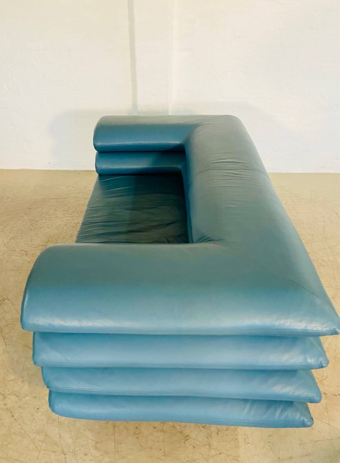 Vintage retro Swedish 2 seater turquoise leather sofa