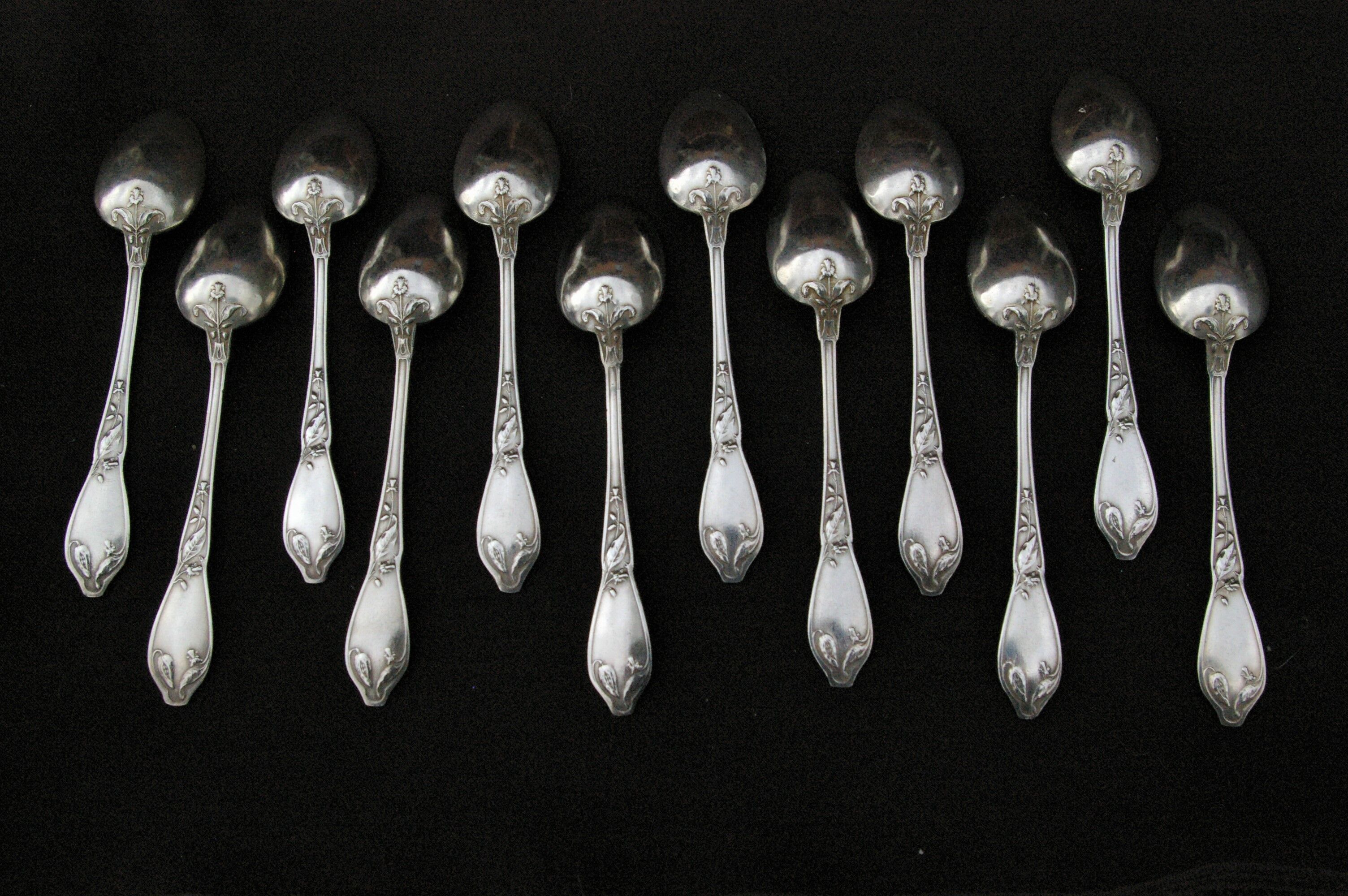 12 small Silver Metal Spoons Art Nouveau - Adolphe Boulenger