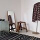 Low tripod farm stool in wood and straw