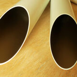 Set of 5 large cylindrical white and gold cinema pendants 1970s