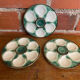 Set of 3 oyster plates barbotine majolica model chantilly ceramics