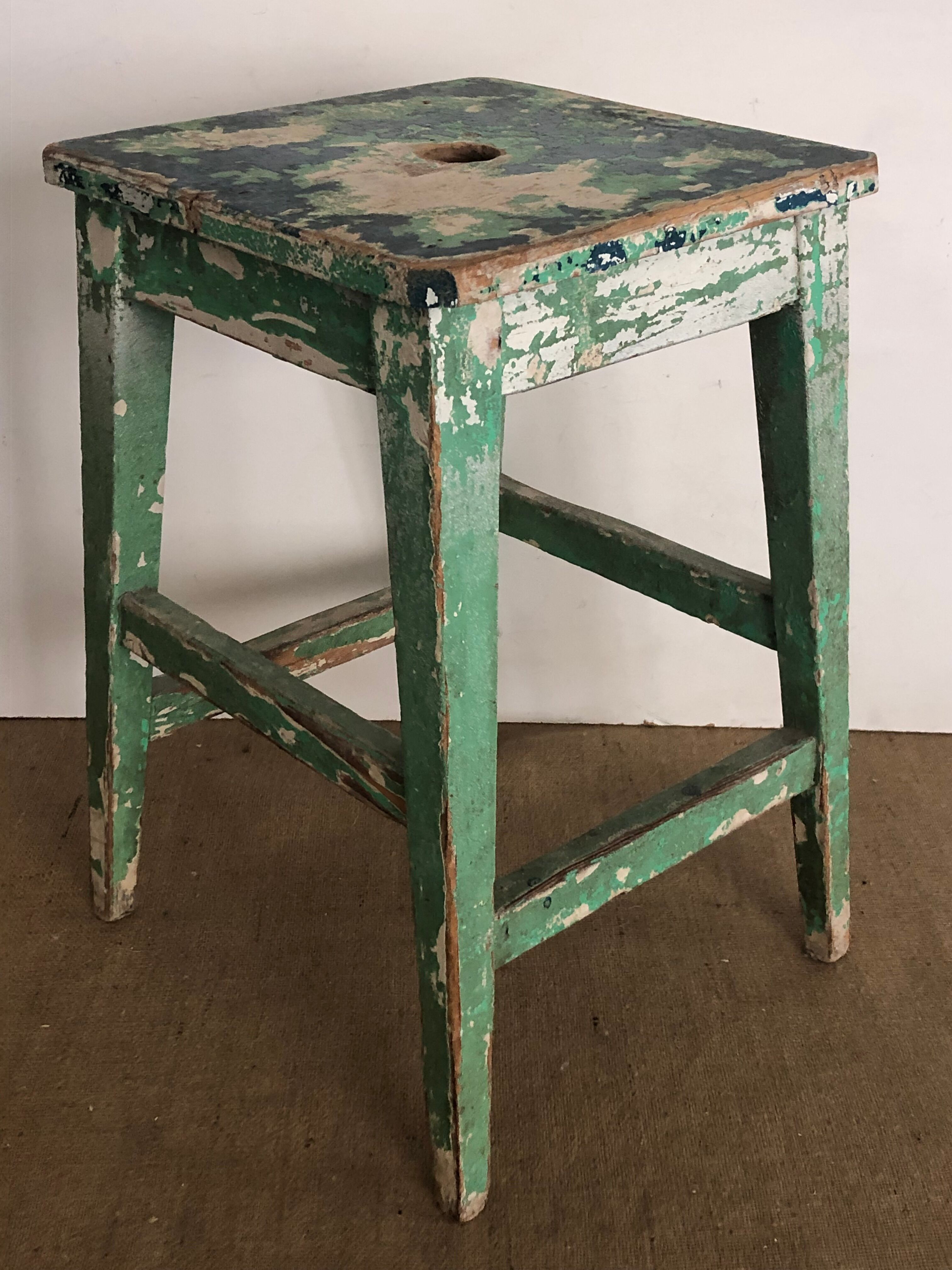 Old stool, green, wabi-sabi