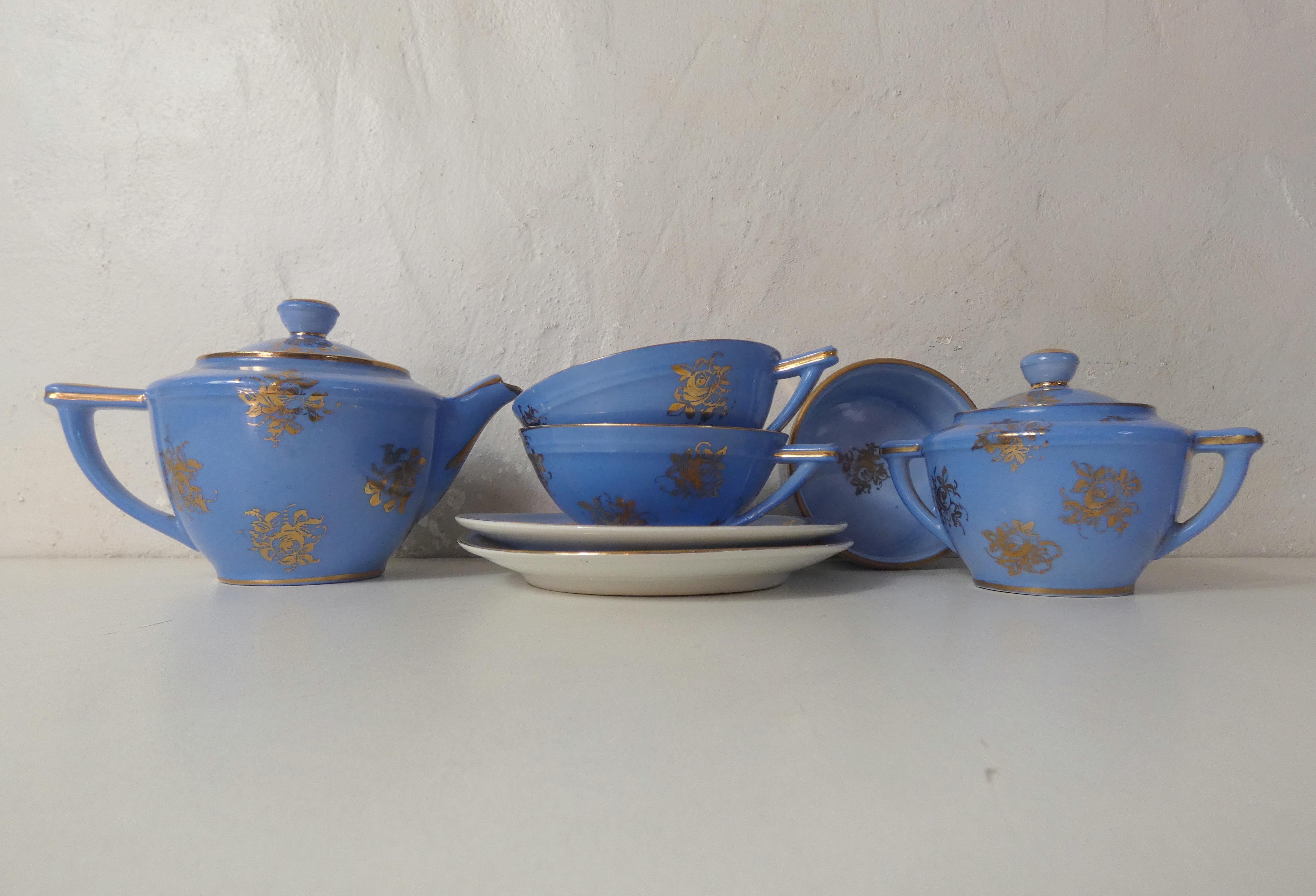 Head to head service porcelain limoges blue and gold
