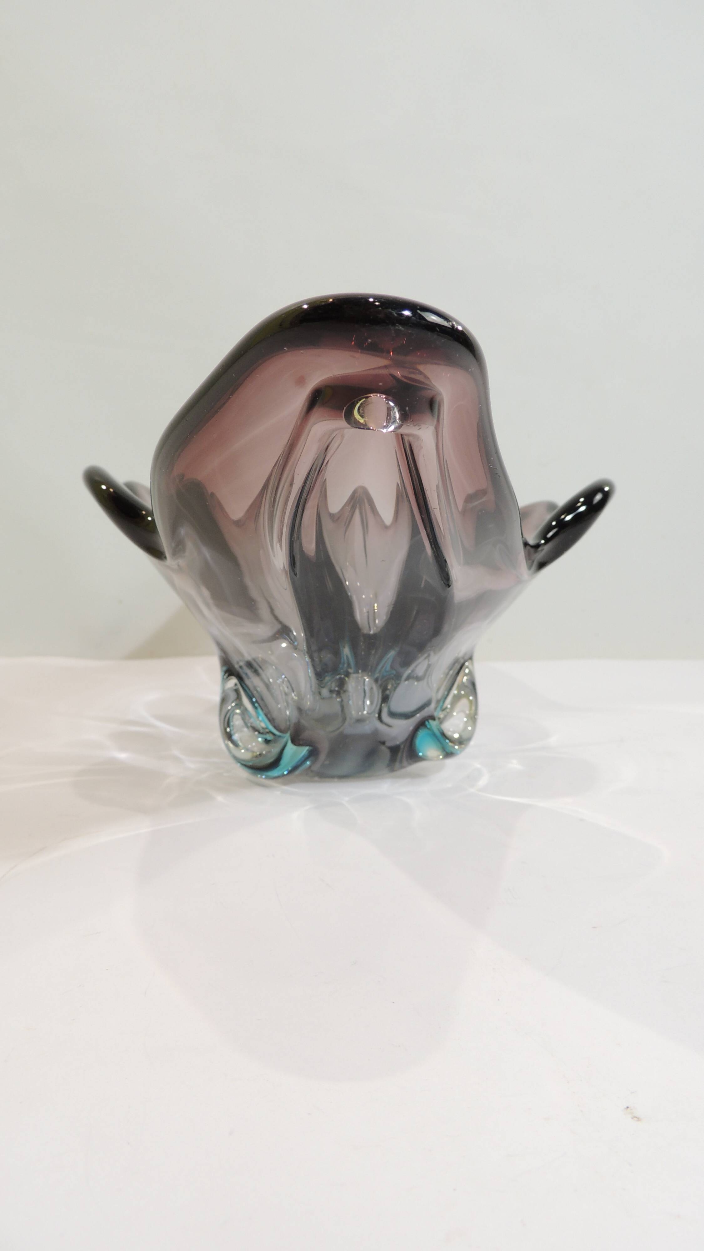 Murano style blown glass fruit bowl in purple with blue highlights - this