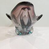 Murano style blown glass fruit bowl in purple with blue highlights - this