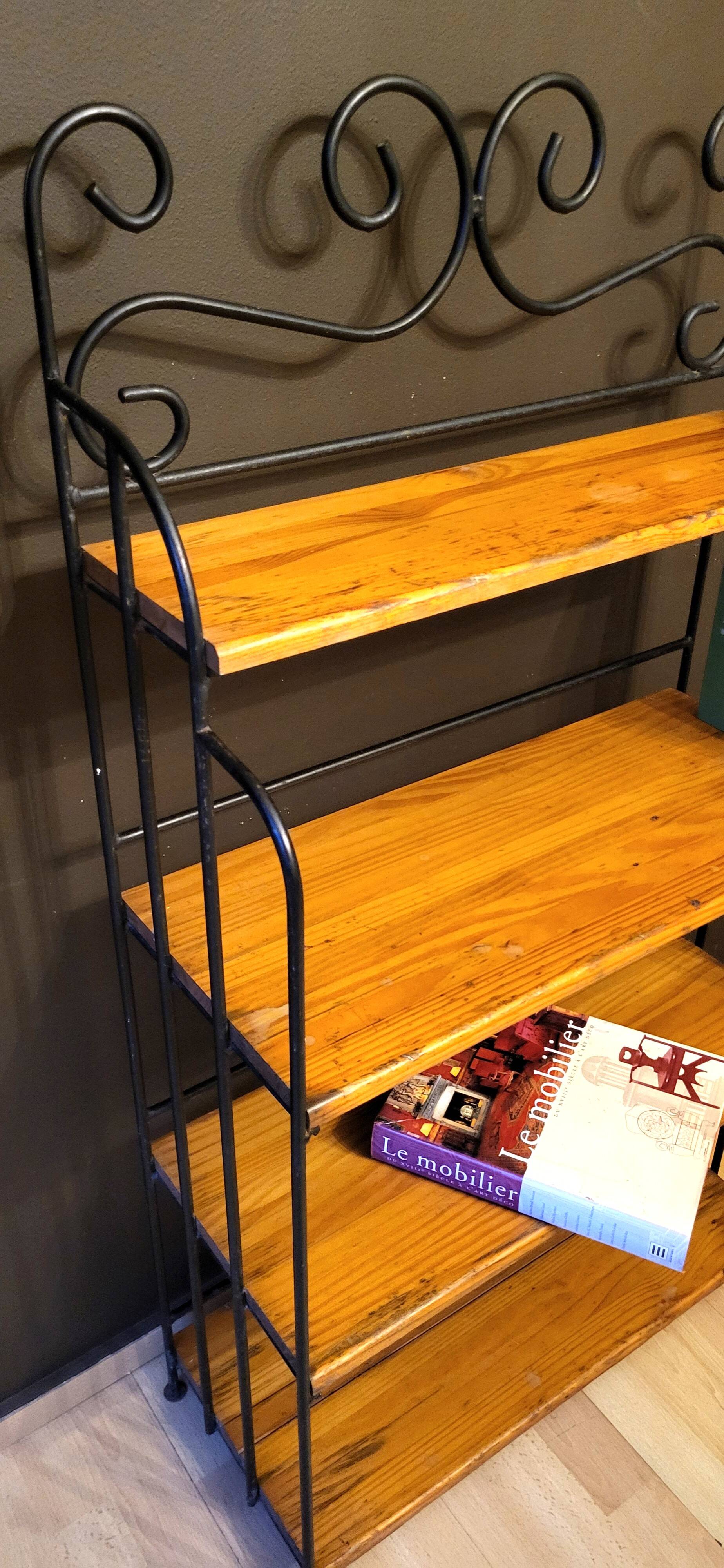 4-tier bookshelf - Wrought iron - Solid pine wood.