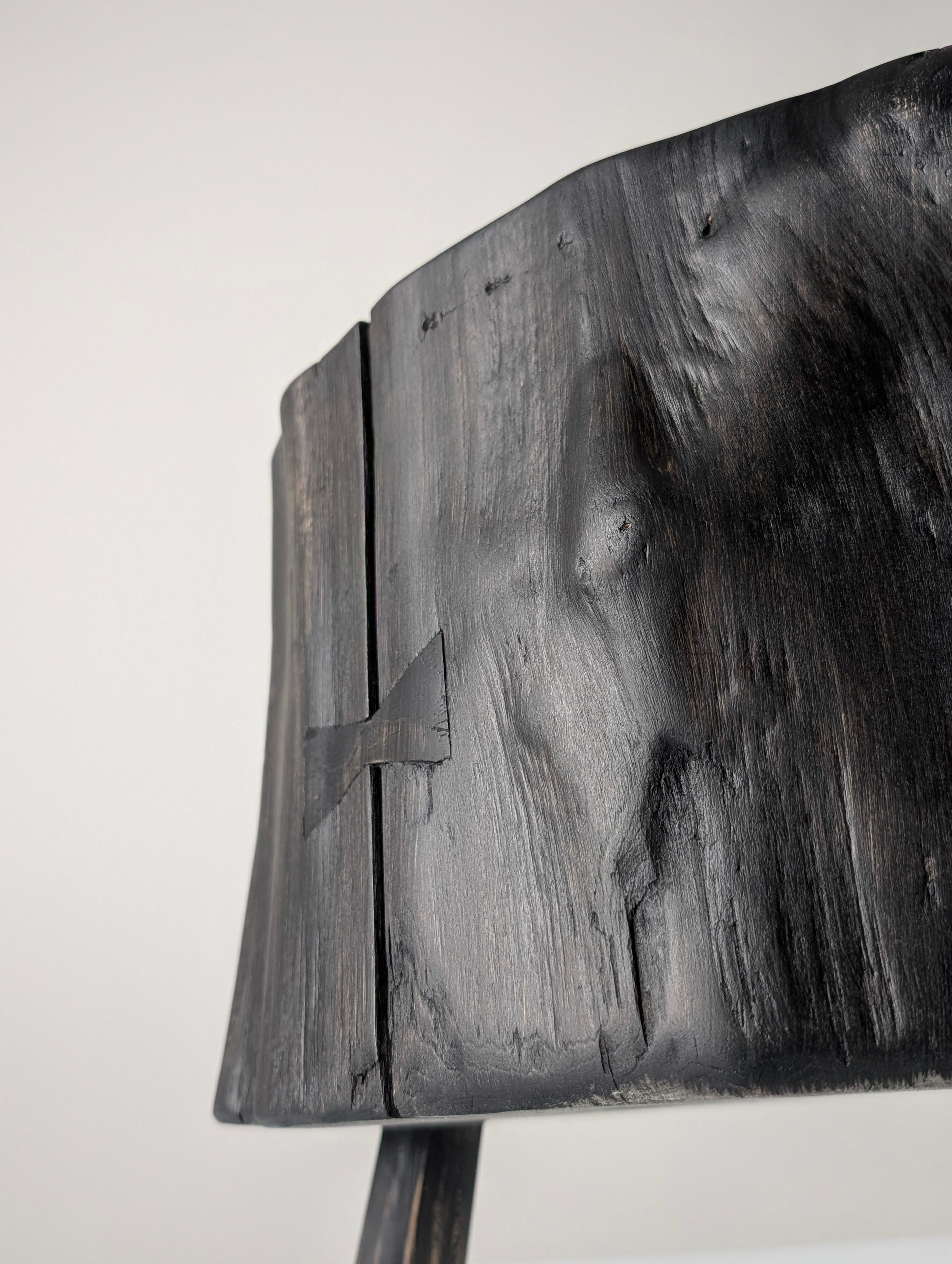 Wabi-Sabi black ebonised wood stool with butterfly joints