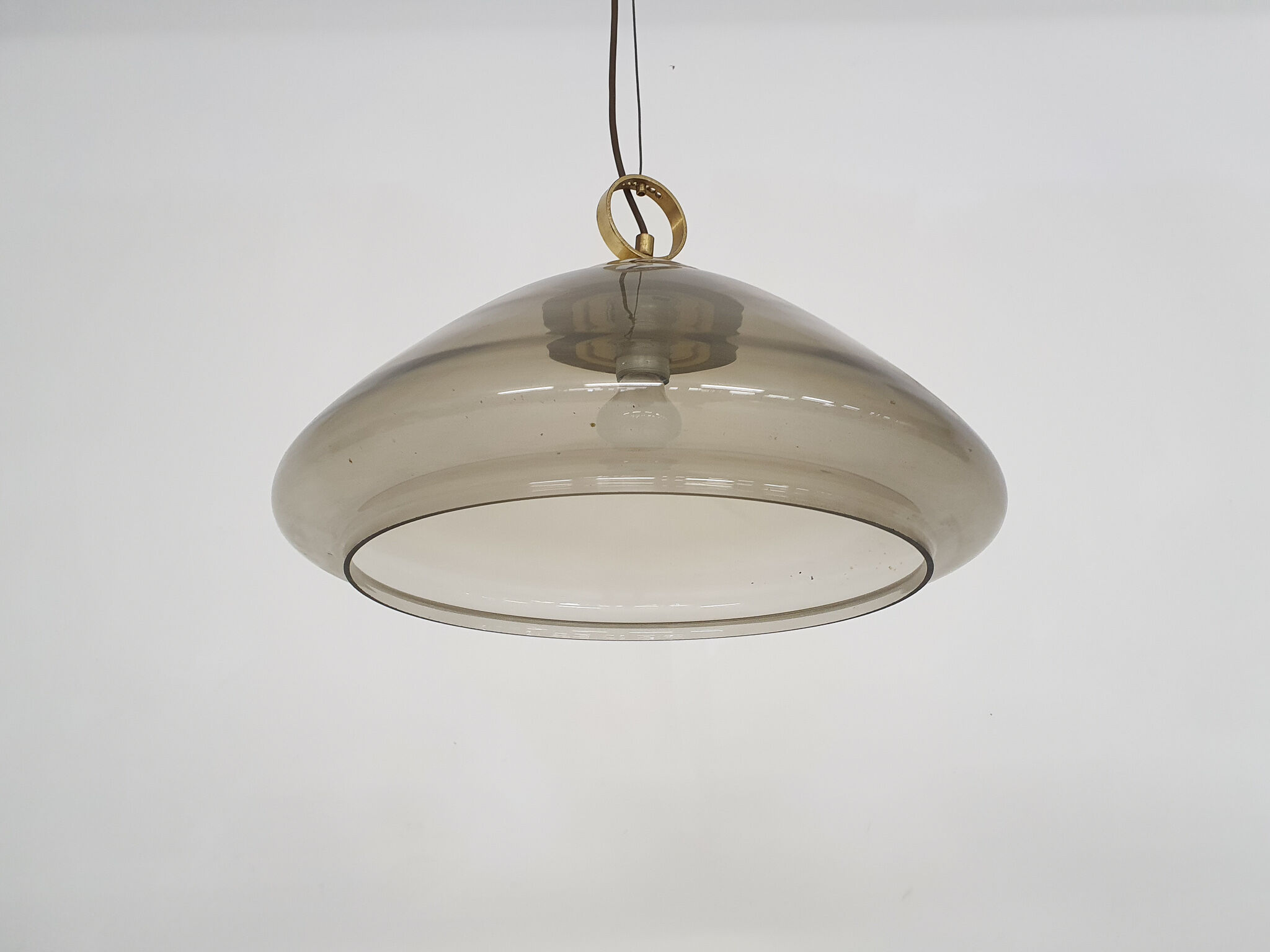 Mid-century smoked glass and brass pendant light