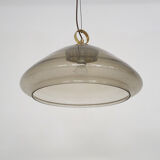 Mid-century smoked glass and brass pendant light