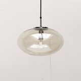 Suspended UFO-shaped glass luminaires in mid-century German Space Age style, set of 3.