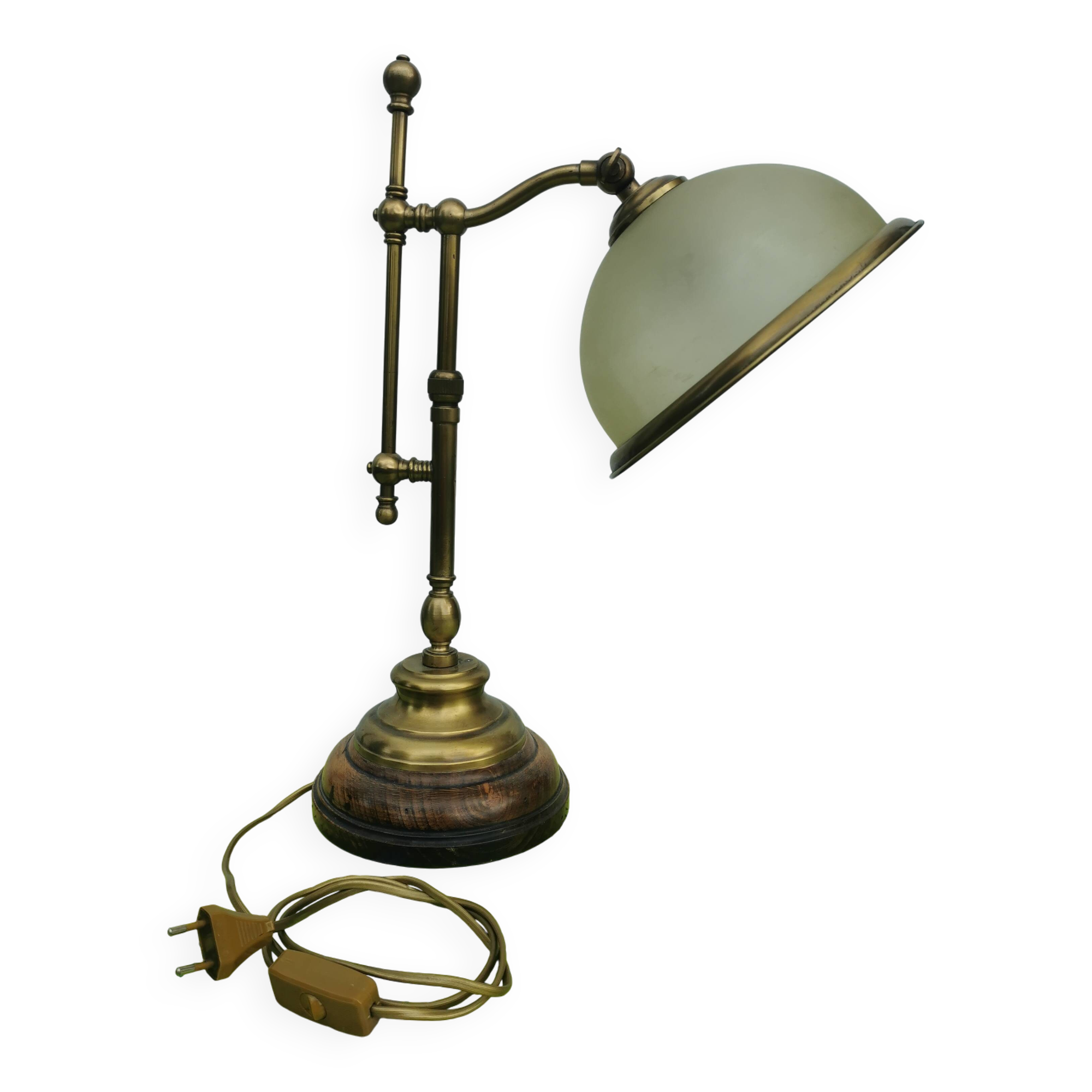 Lampe Italienne 45cm vintage bois, laiton et verre